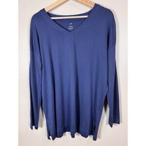 J Jill Top Womens M Simply Supima Tunic V Neck Long Sleeve Soft Classic Blue